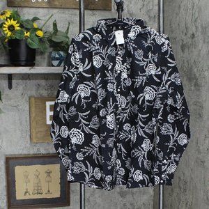 NWT Lands' End Long Sleeve Patterned Dress Shirt 484704 14 Tall Black Floral